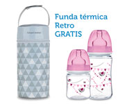 Promotion 2 Biberons Let\'s Celebrate Rose Personnalisable+Housse Isotherme Gris