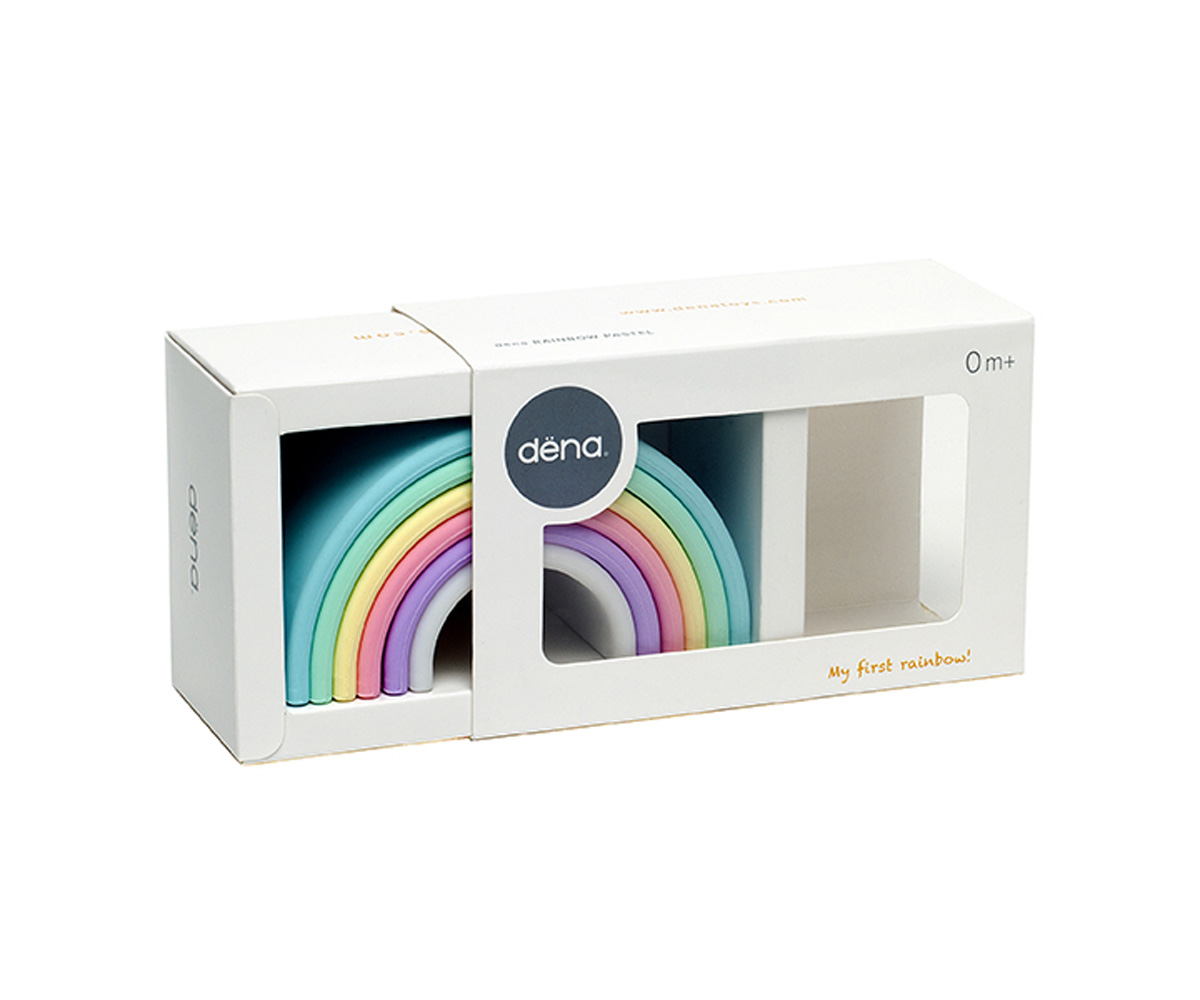 arco iris de juguete apilable de silicona ARCO IRIS COLORES PASTEL juguete para bebé o niños Montessori Dëna 