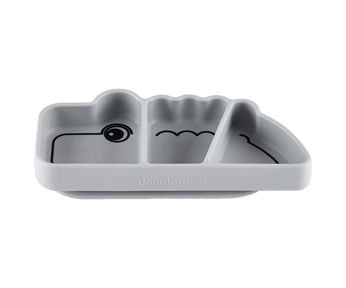 Assiette Bebe Silicone Compartimentee Effet Ventouse Croco Gris Tutete