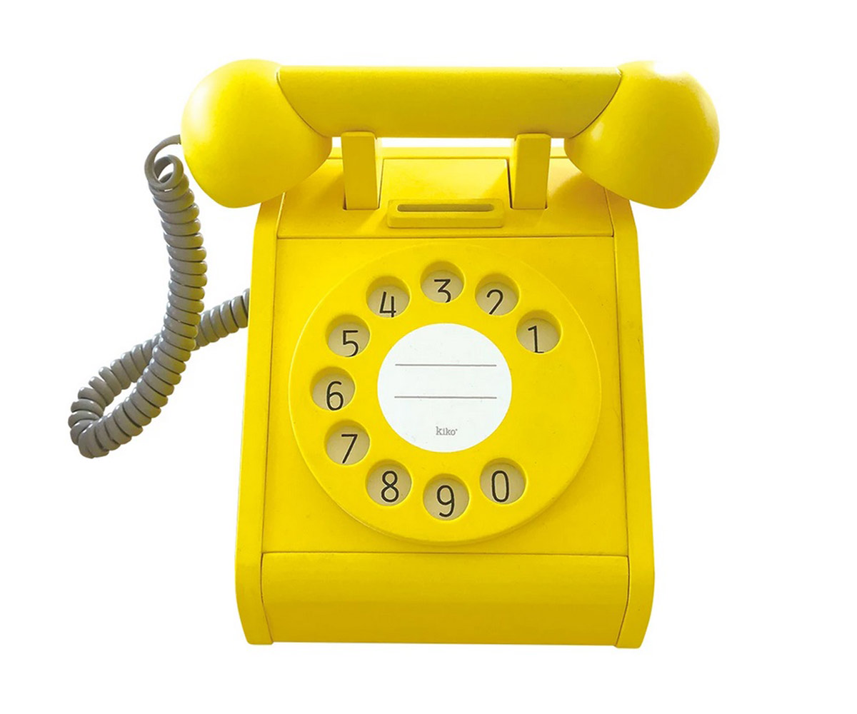 Teléfono De Madera Retro Amarillo