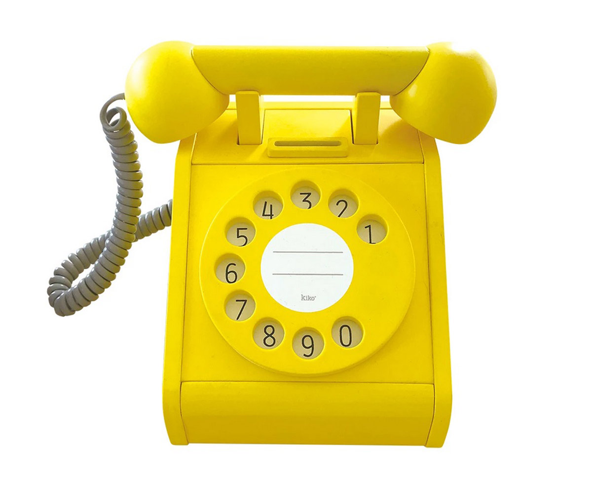 Telefono Legno Retro Giallo