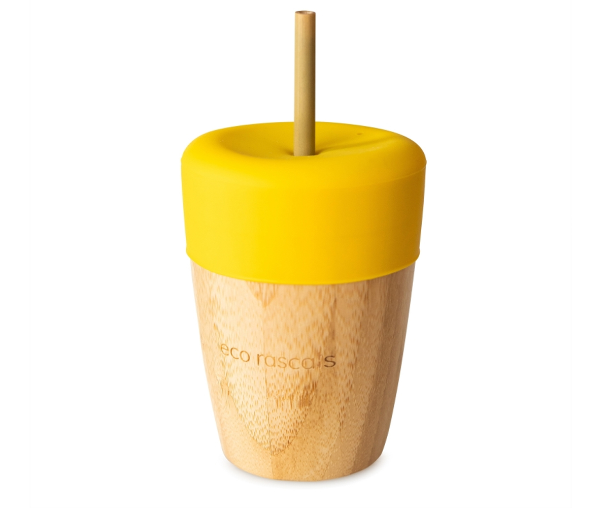 Vaso Bambú Amarillo Con Pajita