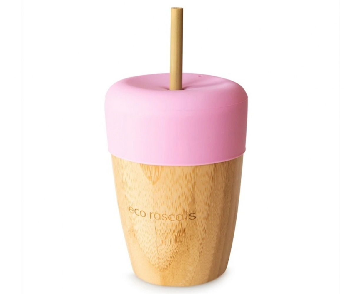 Vaso Bambú Rosa Con Pajita