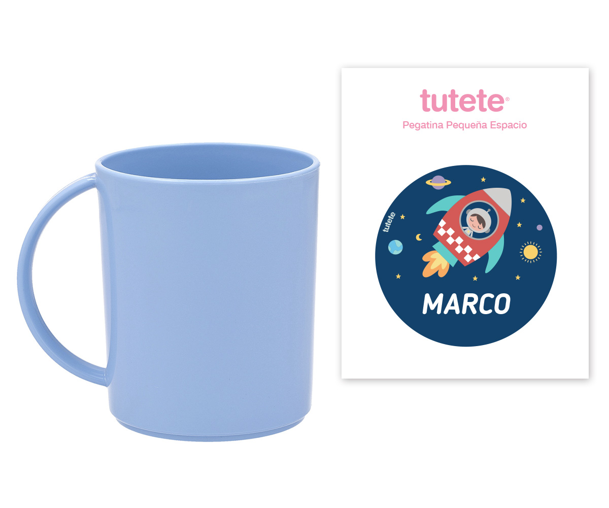 Tasse Candy Bleue avec Autocollant Personnalisable Fusée - Tutete