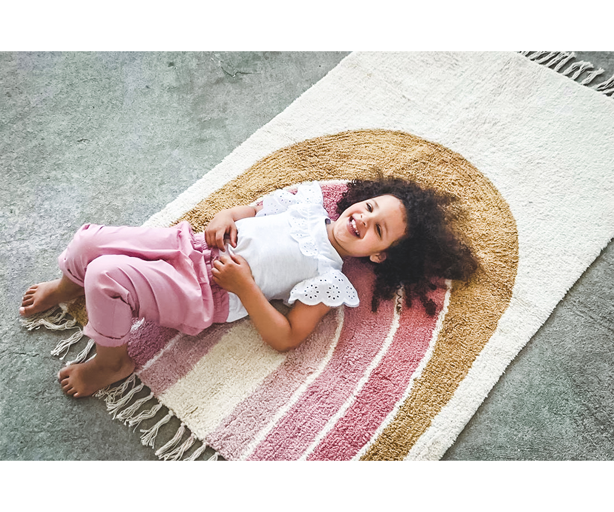 Tapis de jeu pour enfants Tapis bébé avec licorne arc-en-ciel en crème rose Größe 80 cm Rund 