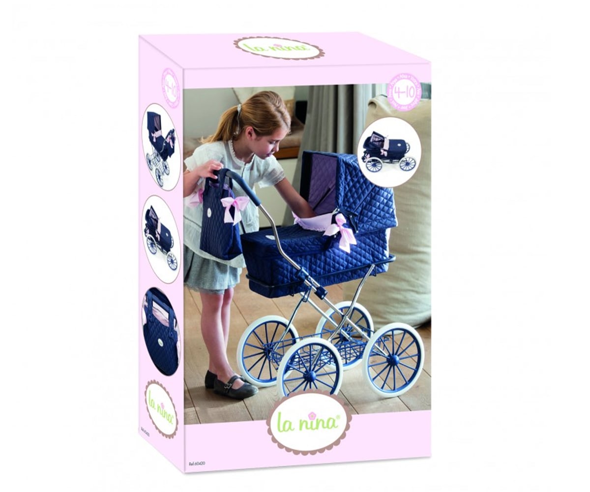 Cochecito Muñecas Cochecito De Muñecas Vintage Azul Marino, Con