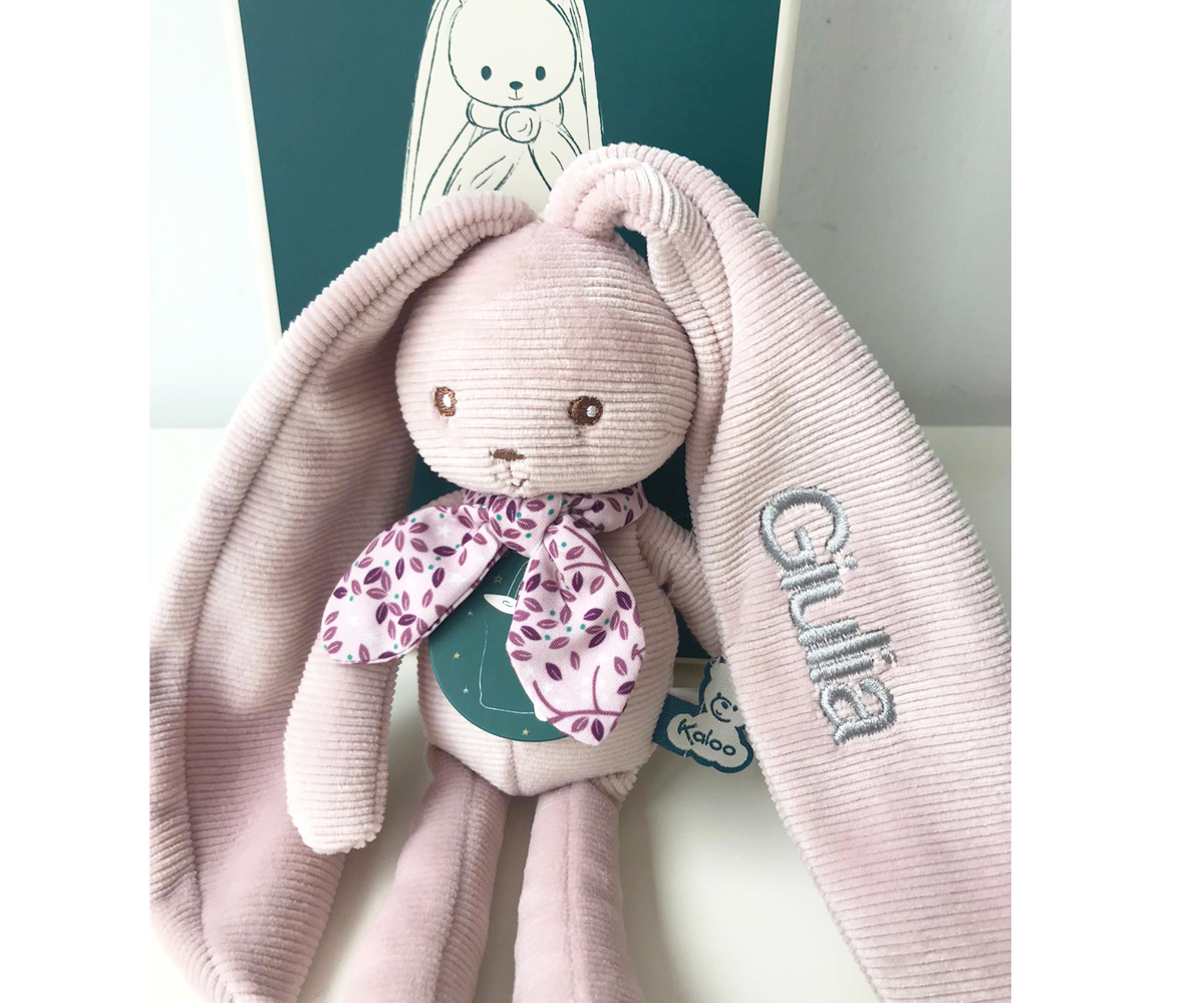 Coffret peluche lapin rose tendre 25 cm