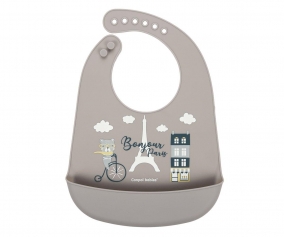 Babero Silicona con Bolsillo Bonjour Paris Beige