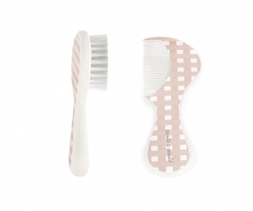 Set peigne et brosse pour bb Carreau rose