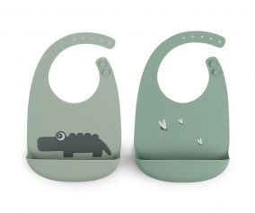 2 bavoirs en silicone Croco Vert