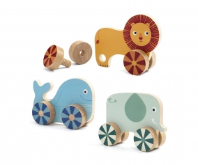 3 Animalitos con Ruedas de Madera