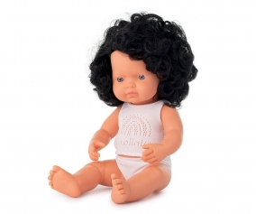 Boneca de cabelo castanho encaracolado 38 cm 