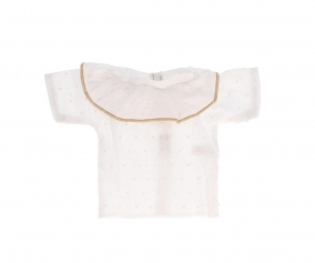 Beige Plumeti Ruffle Cutie Shirt for Doll