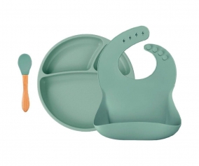 Ensemble assiette, cuillres et bavoir River Green