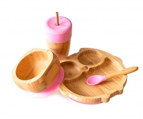 Set Stoviglie Ventosa Eco Bamb Gufo Rosa