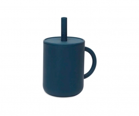 Bicchiere Silicone Cannuccia Blu Jeans