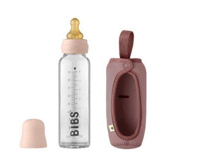 BIBS Blush Glass Baby Bottle 225ml + Large Baby Bottle Sleeves