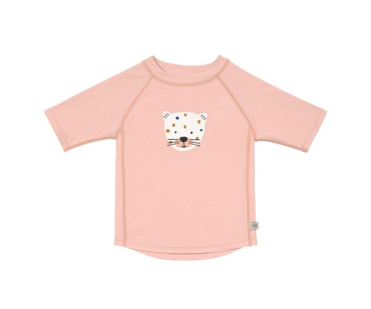 Camiseta de proteo solar de manga curta rosa leopardo 