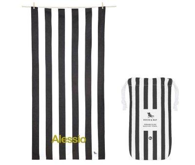 Large Microfiber Beach Towel Black Cabana Personalised