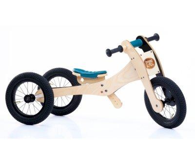 Bicicleta de Equilibrio 4 en 1 Trybike Wood Blue + Kit Doble Rueda Trasera Negro