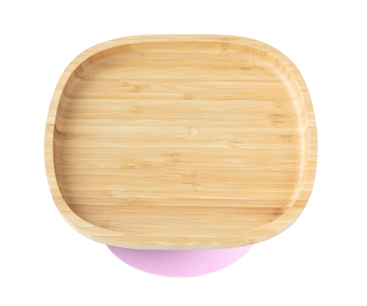 Plato Bambú Con Ventosa Toddler Liso Rosa