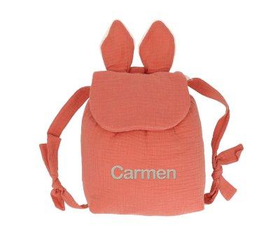 Small Terracotta Gauze Rabbit Backpack Personalised