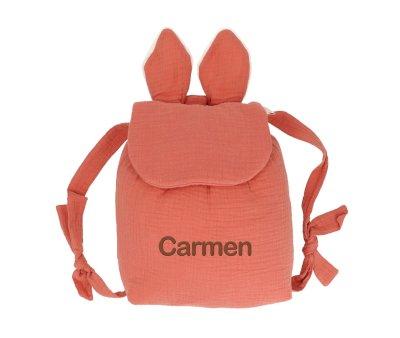 Small Terracotta Gauze Rabbit Backpack Personalised