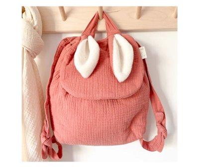 Small Terracotta Gauze Rabbit Backpack Personalised
