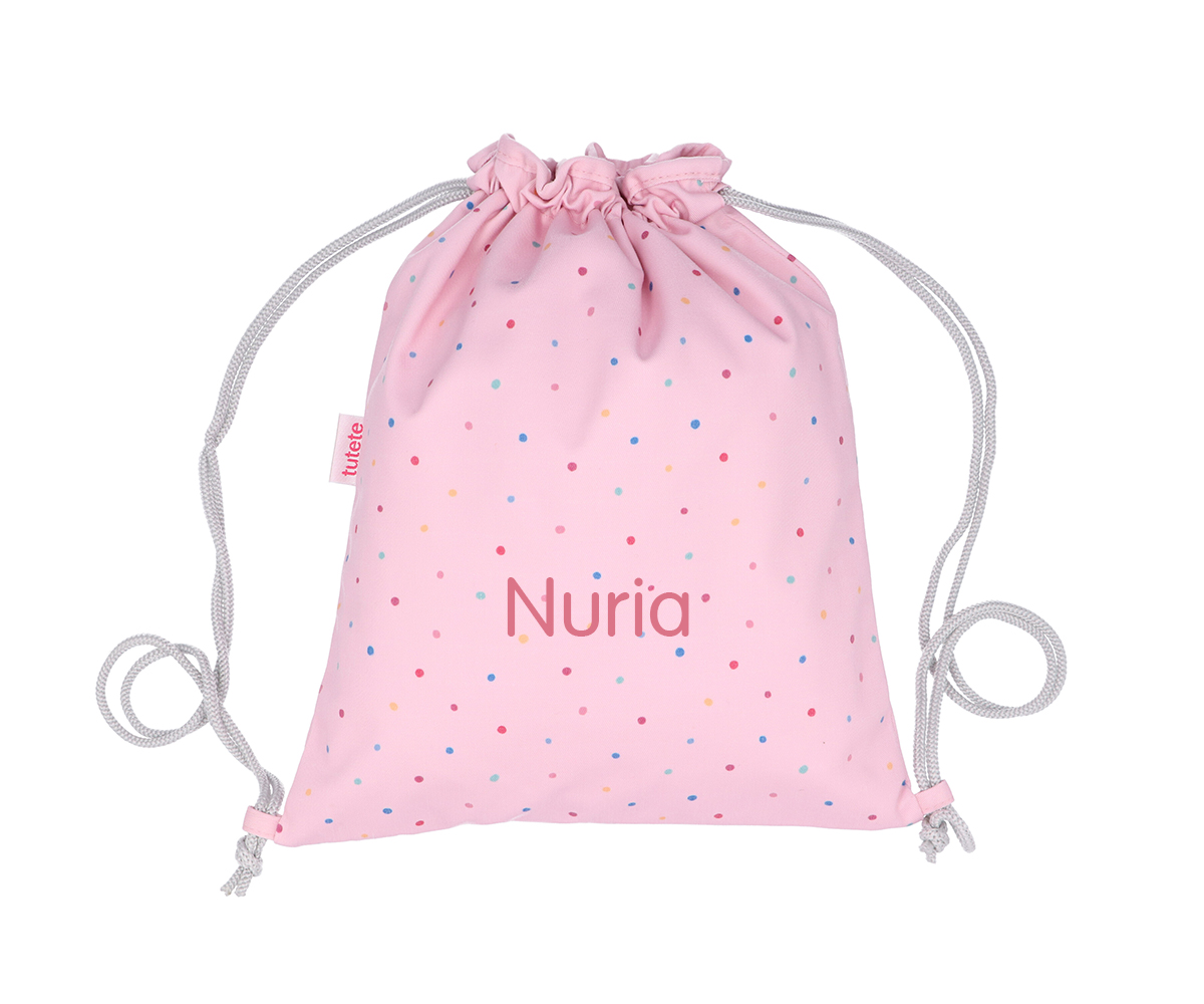 Mochila Saco Tecido Personalizada Dots Pink - Tutete