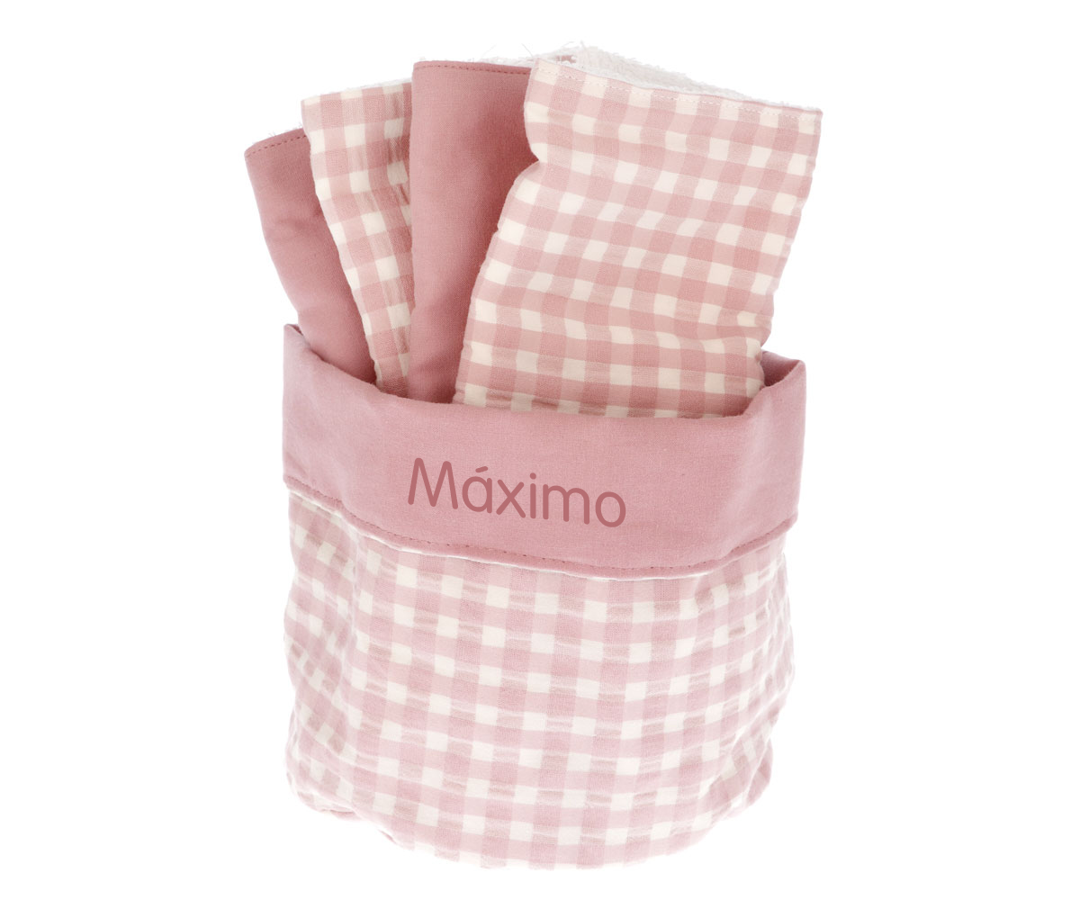 Panier Avec Bavoirs Vichy Pink Personnalisable