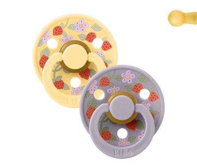 2 BIBS Colour Round Pacifiers Liberty Strawberries and Cream Pale Butter Mix