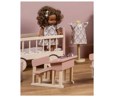 Cama Ambroise com colcho e Rodas Madeira Rosa Velho Bonecas