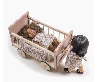 Cama Ambroise com colcho e Rodas Madeira Rosa Velho Bonecas