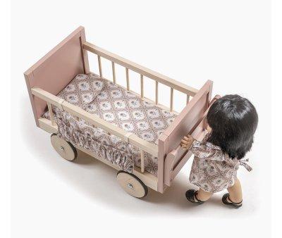 Cama Ambroise com colcho e Rodas Madeira Rosa Velho Bonecas