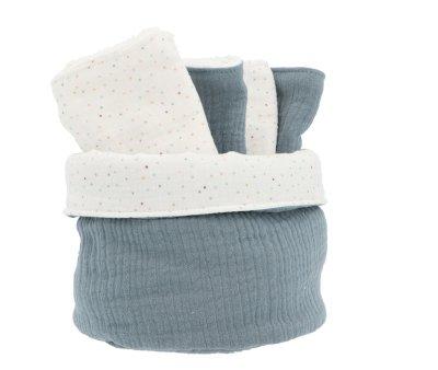 Basket with Blue Rainbow Dots Bib Personalizable