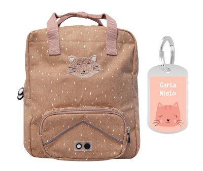 Mochila escolar Large Mr. Cat com Porta chave Personalizado
