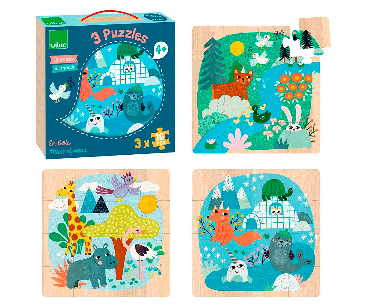 3 Puzzles Animales Del Mundo