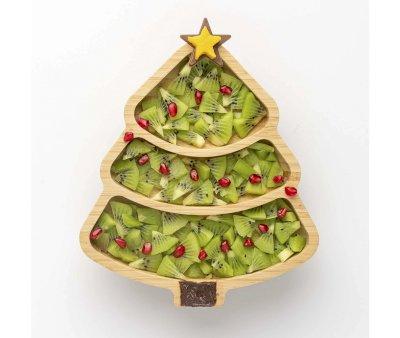 Assiette en Bambou avec Ventouse Sapin de Nol