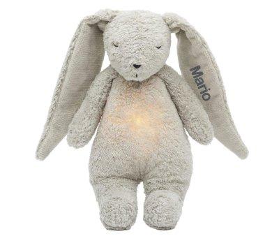 Peluche Luz-Sonido Conejo Orgnico Moonie Gray Natur Personalizable