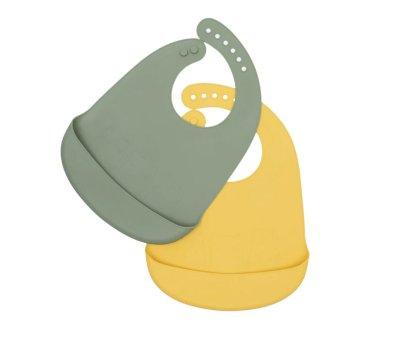 2 Catchie Silicone Bibs Sage & Yellow