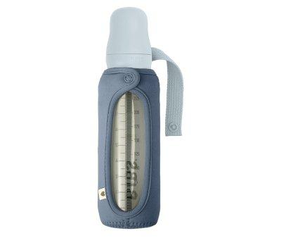 Bouteille en Verre BIBS Baby Blue 225 ml + Housse Biberon Large