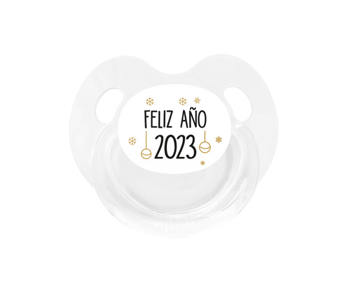 Chupete Retro Blanco Feliz Año 2023