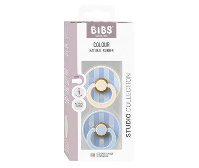2 chupetas BIBS Studio Colour Round Block Baby Blue Dusty Blue Mix