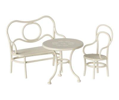 Tavolino da Caff e 2 Sedie Micro Maileg Off White