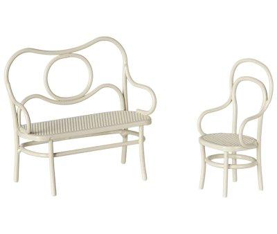 Tavolino da Caff e 2 Sedie Micro Maileg Off White
