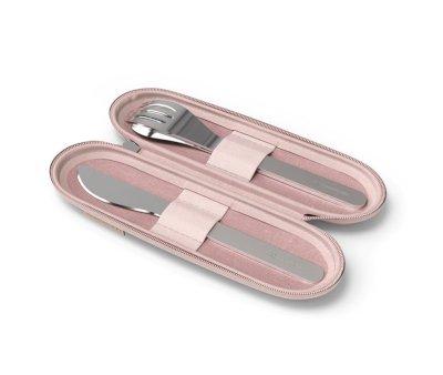 Cubiertos Acero Inox y Funda Rosa