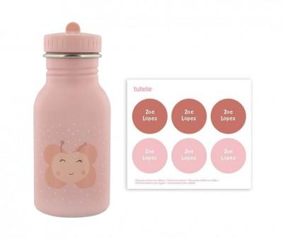 Bottiglia Acciaio Trixie Mrs.Butterfly 350ml+6 Etichette Rotonde Rose Gratis