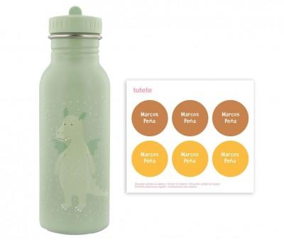 Bouteille en acier Trixie 500 ml avec 6 autocollants cadeaux ronds jaunes