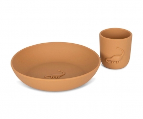 Vaso y Plato de Silicona Dino Almond