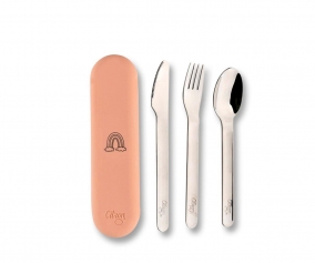 	Couverts en acier avec housse rose